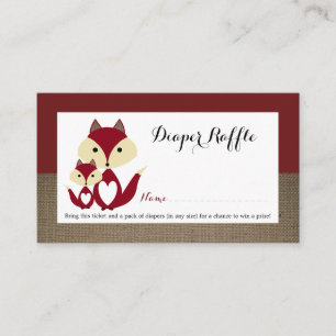 Red Fox Burlap Baby shower Diaper Raffle Ticket Informatiekaartje
