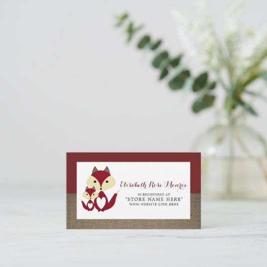 Red Fox Burlap Baby shower Gift Registry Informatiekaartje (Staand voorkant)