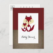 Red Fox Burlap Baby shower Invitation Uitnodiging Briefkaart (Voorkant / Achterkant)