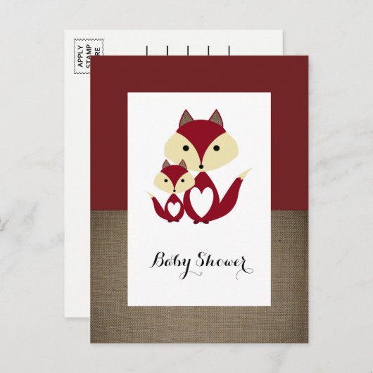 Red Fox Burlap Baby shower Invitation Uitnodiging Briefkaart (Voorkant / Achterkant)