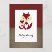 Red Fox Burlap Baby shower Invitation Uitnodiging Briefkaart (Voorkant)