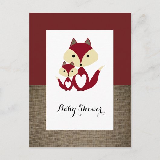 Red Fox Burlap Baby shower Invitation Uitnodiging Briefkaart (Voorkant)