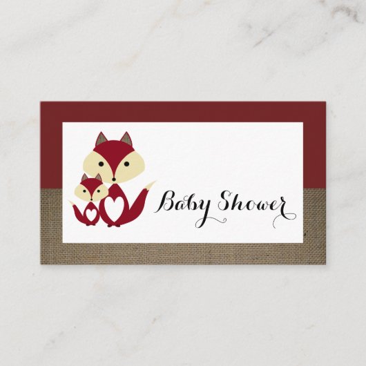 Red Fox Burlap Baby shower Ticket Uitnodiging Informatiekaartje (Voorkant)