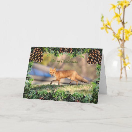Red Fox Christmas-Kaart Kaart (Gele Bloem)