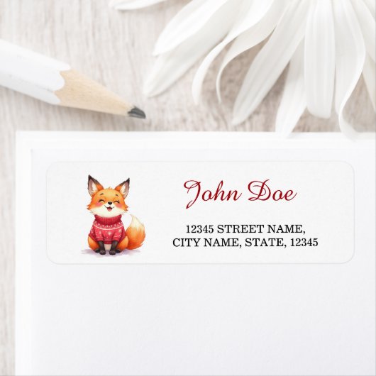 Red Fox Christmas Sweater Return Address Labels (Insitu)