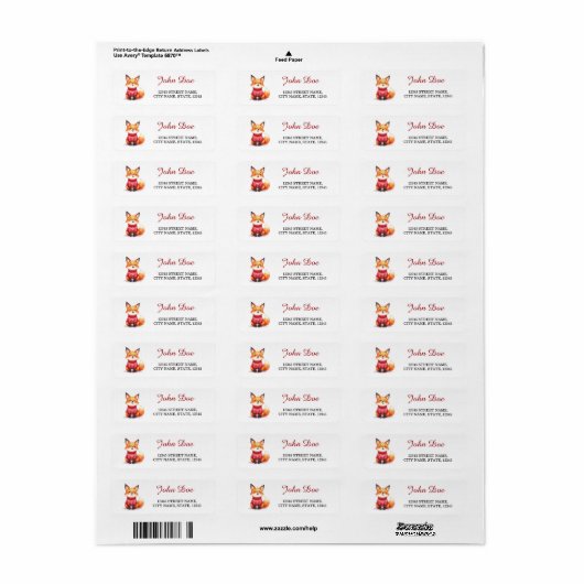 Red Fox Christmas Sweater Return Address Labels (Full Sheet)