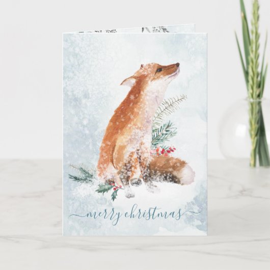 Red Fox Christmas Winter Woodland Scene Feestdagen Kaart (Voorkant)