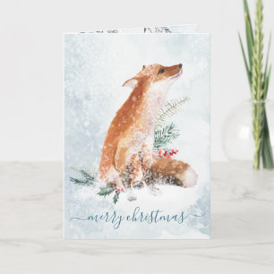 Red Fox Christmas Winter Woodland Scene Feestdagen Kaart
