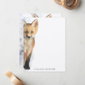 Red Fox Cub Waterverf Note Kaart Notitiekaartje (Voorkant / Achterkant in situ)