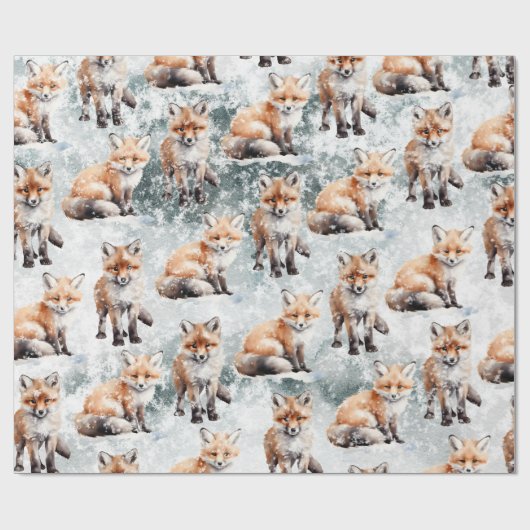 Red Fox Cubs Snowy Winter Scene Cadeaupapier (Vlak)