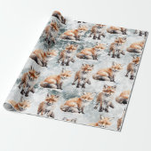 Red Fox Cubs Snowy Winter Scene Cadeaupapier (Uitgerold)