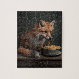 Red Fox die een Bowl van Spaghetti 8X10 eet Legpuzzel