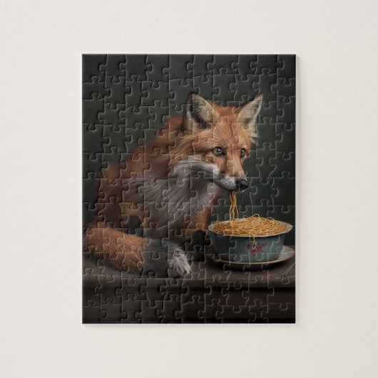 Red Fox die een Bowl van Spaghetti 8X10 eet Legpuzzel (Verticaal)