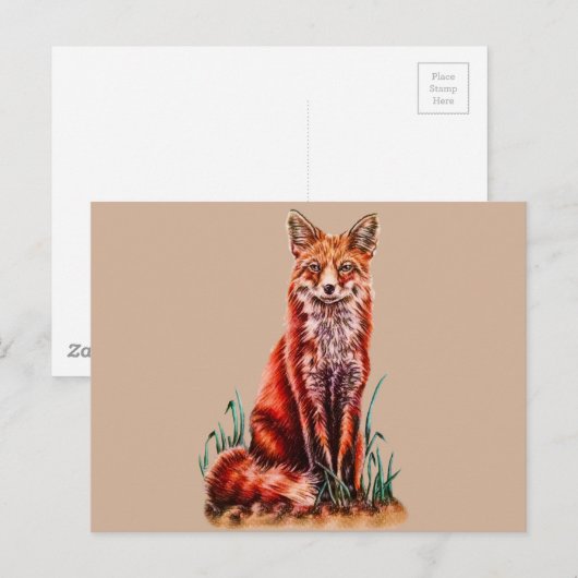 Red Fox Drawing Animal Kunstpotlood Schets Foxy Briefkaart (Voorkant / Achterkant)