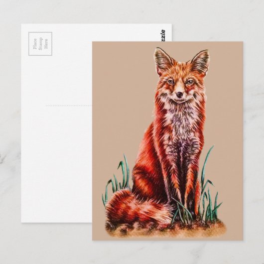 Red Fox Drawing Animal Kunstpotlood Schets Foxy Briefkaart (Voorkant / Achterkant)