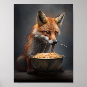 Red Fox Eating Spaghetti Poster