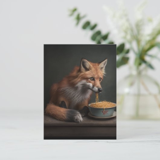 Red Fox eet een Bowl van Spaghetti Briefkaart (Staand voorkant)