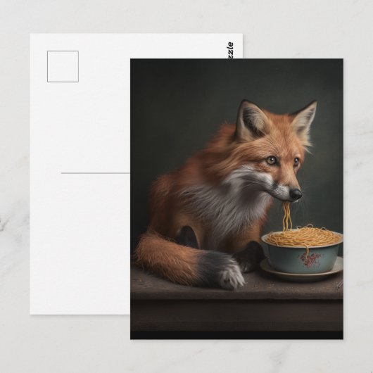 Red Fox eet een Bowl van Spaghetti Briefkaart (Voorkant / Achterkant)