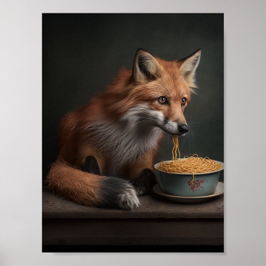 Red Fox eet een Bowl van Spaghetti Poster (Voorkant)