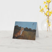 Red Fox en Bluebird Animal Wildlife Art Note Kaart (Gele Bloem)