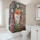 Red Fox en Foxgloves William Morris geïnspireerd Douchegordijn (In situ)