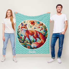 Red Fox en Sun Bord Groen Fleece Deken