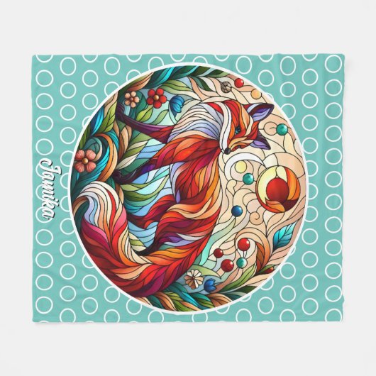 Red Fox en Sun Bord Groen Fleece Deken (Voorkant (Horizontaal))