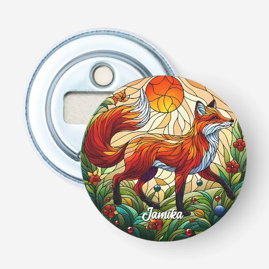 Red Fox en Sun Button Flesopener (Voorkant)