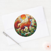 Red Fox en Sun Ronde Sticker (Envelop)