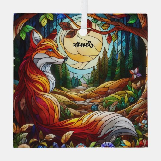 Red Fox en zon en bos Glas Ornament (Achterkant)