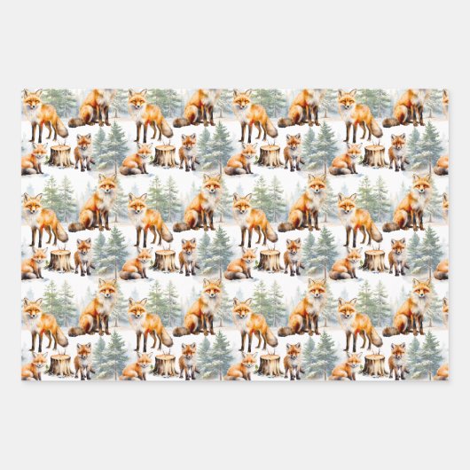 Red Fox familie in het bos Inpakpapier Vel (Voorkant 3)