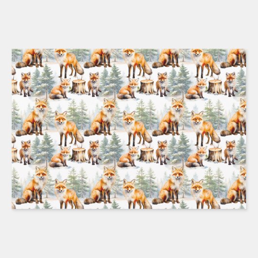 Red Fox familie in het bos Inpakpapier Vel (Voorkant 2)