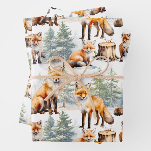 Red Fox familie in het bos Inpakpapier Vel (In situ)