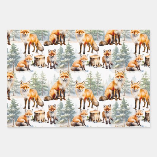 Red Fox familie in het bos Inpakpapier Vel (Voorkant)