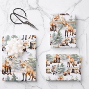 Red Fox familie in het bos Inpakpapier Vel
