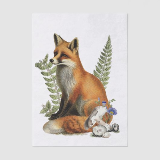 Red Fox Fern Mushroom Woodland Forest Decoupage  Tissuepapier (Voorkant)