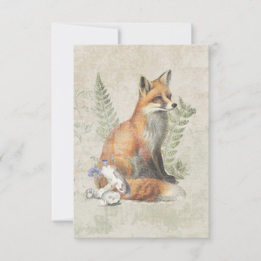 Red Fox Fern Mushroom Woodland Forest Natuur Notitiekaartje (Voorkant)