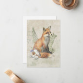 Red Fox Fern Mushroom Woodland Forest Natuur Notitiekaartje (Voorkant / Achterkant in situ)