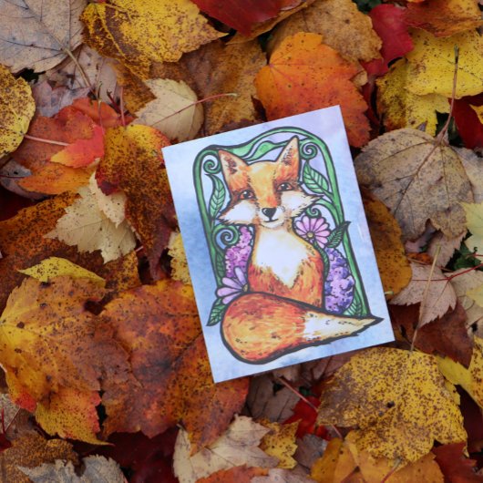 Red Fox Floral Natuur Art Briefkaart