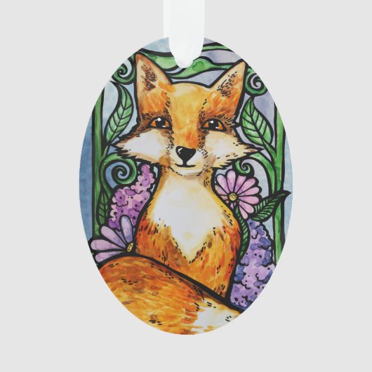 Red Fox Floral Natuur Art Ornament (voorkant)
