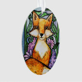 Red Fox Floral Natuur Art Ornament (voorkant)