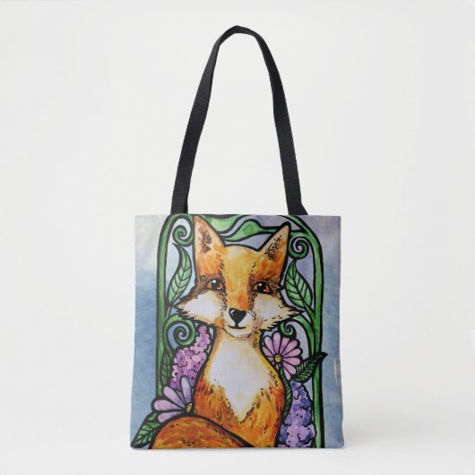 Red Fox Floral Natuur Art Tote Bag (Voorkant)