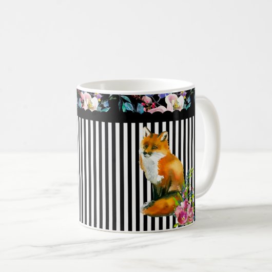 Red Fox Floral & Stripe Design Coffee Cup Mok (Voorkant rechts)