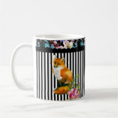 Red Fox Floral & Stripe Design Coffee Cup Mok (Links)