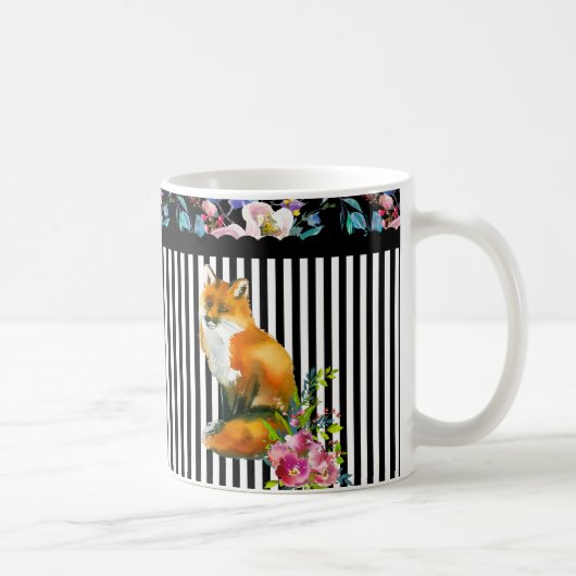 Red Fox Floral & Stripe Design Coffee Cup Mok (Rechts)