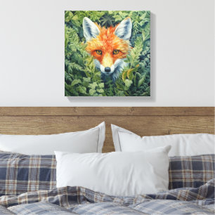 Red Fox Foliage Art Canvas Afdruk