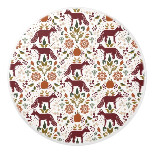 Red Fox Folk Art Knob trekt rustieke hardware aan Keramische Knop (Voorkant)