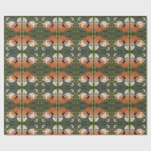 Red Fox Folk Art Tiled Wrapping Paper Graps Green Cadeaupapier (Vlak)