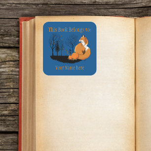 Red Fox Forest Pompoenen Boekplaat Vierkante Sticker