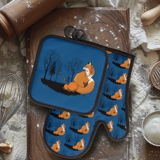 Red Fox Forest pompoenen Ovenwant & Pannenlap Set